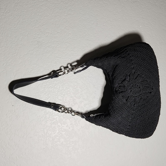 Crochet Purse Hobo Womens shoulder bag black flower - Picture 1 of 13